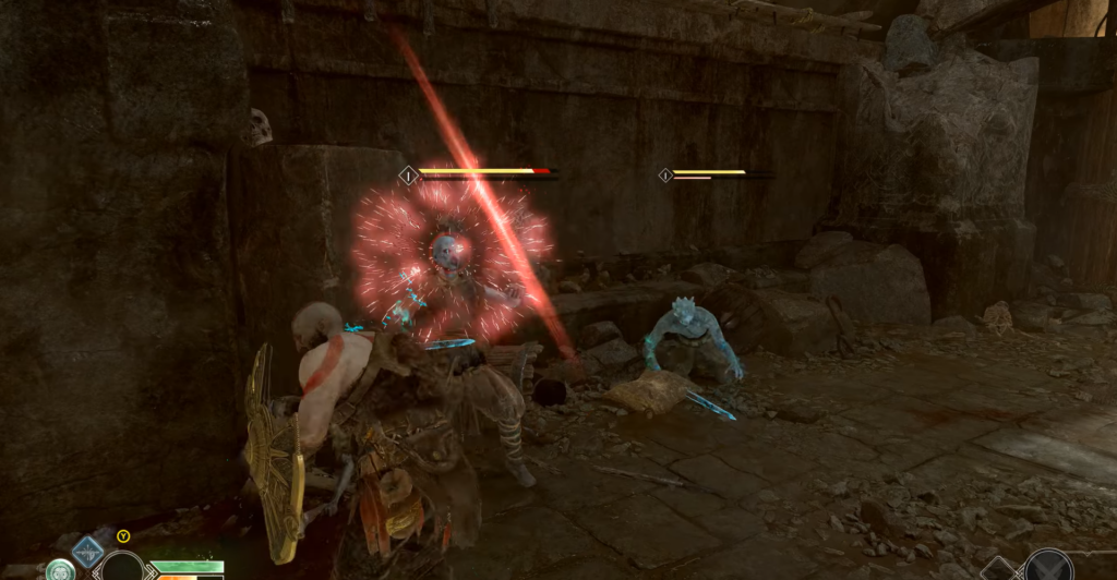 Atomic Heart player aims through laser grid in hallway