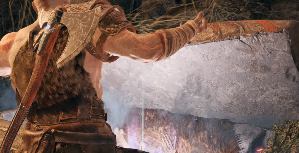 Atomic Heart player aiming at glowing orb on table