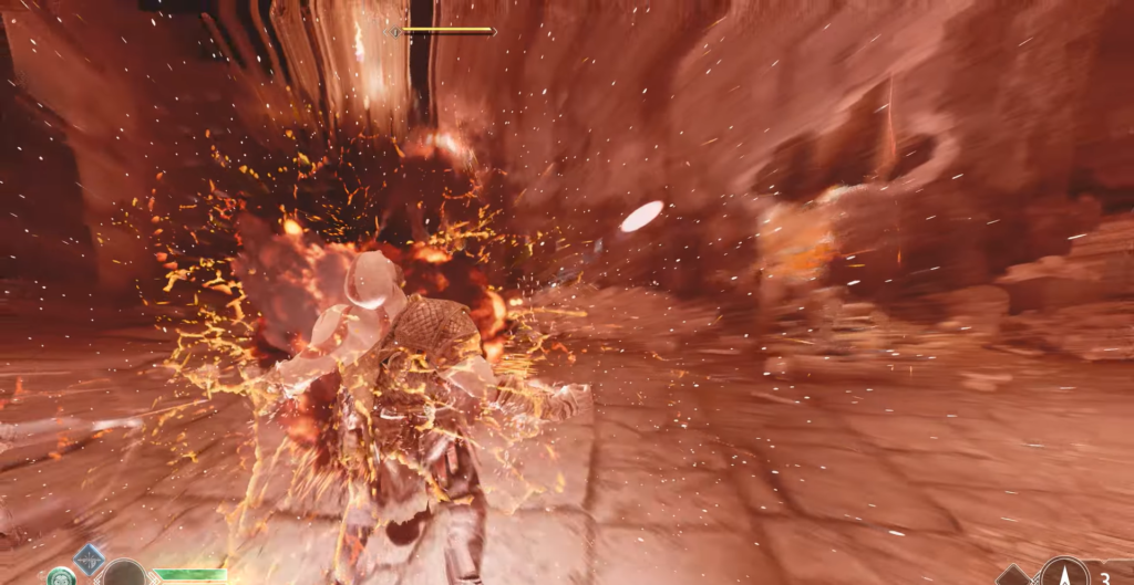 Player aiming pistol at glowing wall switch indoors