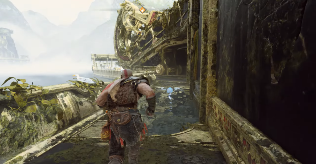 Кратос бежит по руинам у моря God of War