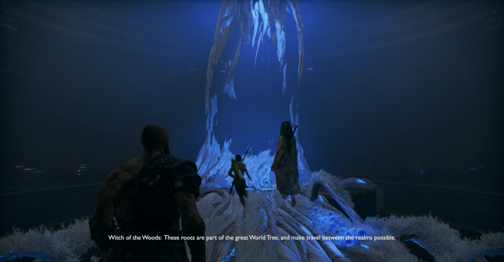 Кратос и Атрей идут к синему порталу God of War
