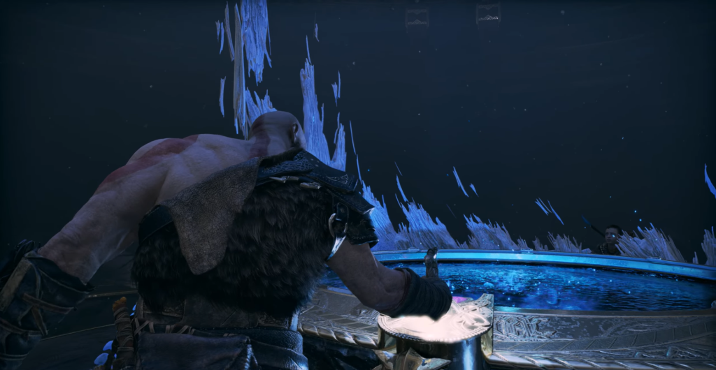 Кратос из God of War касается светящегося алтаря в храме