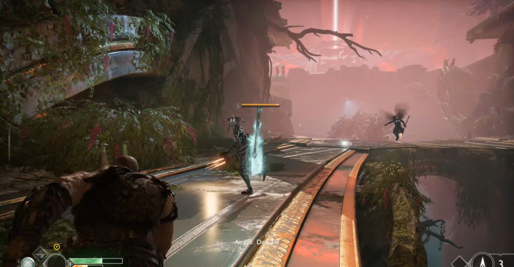 Кратос сражается с тёмным эльфом на мосту