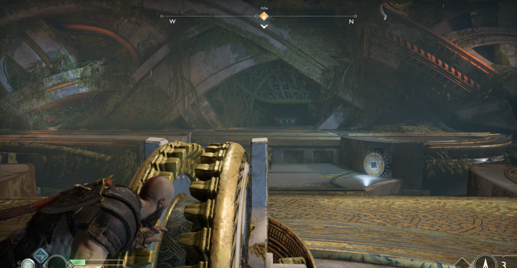 Blonde woman raises hand in dark smoky scene