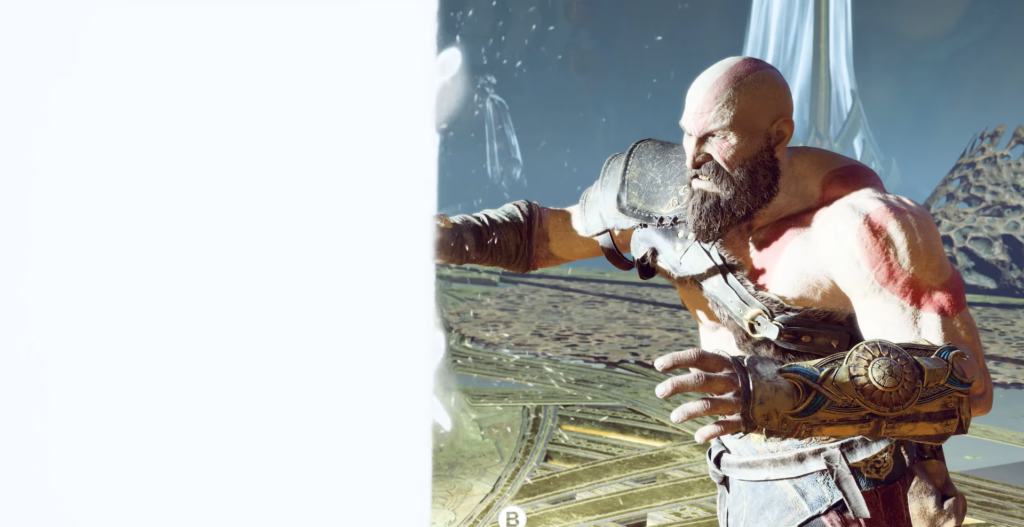 Кратос из God of War отталкивает световую стену