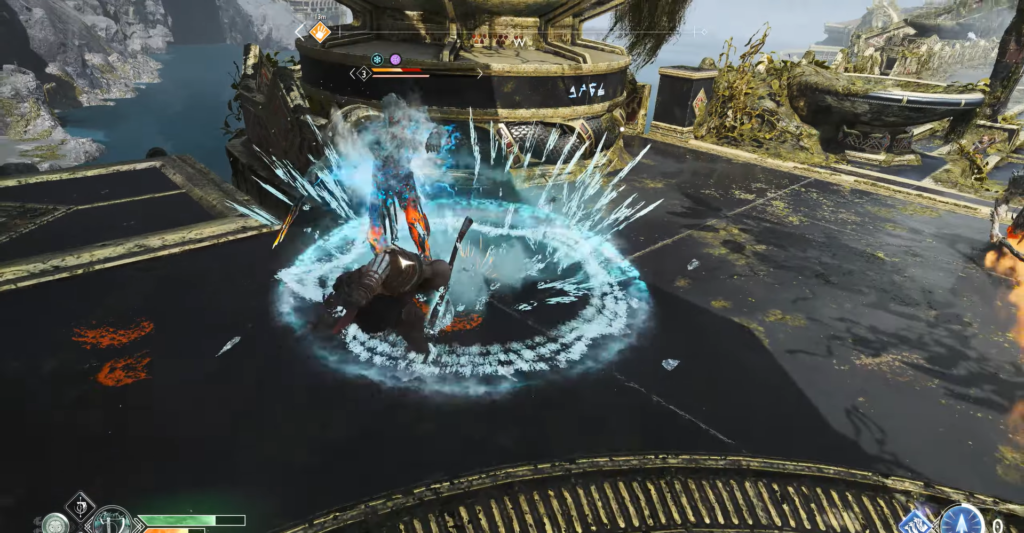 Red lawn tractor parked in junkyard lot