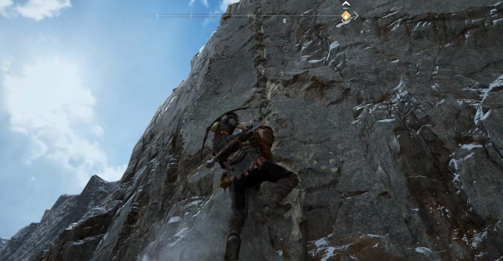 Эйвор из Assassin’s Creed Valhalla карабкается по скале