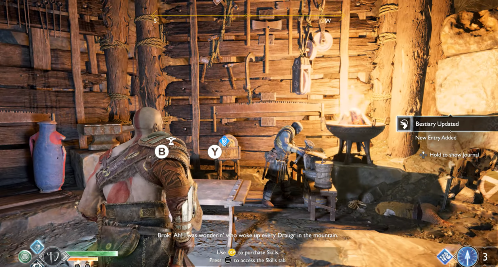 Кратос в мастерской, Брок кует у горна God of War