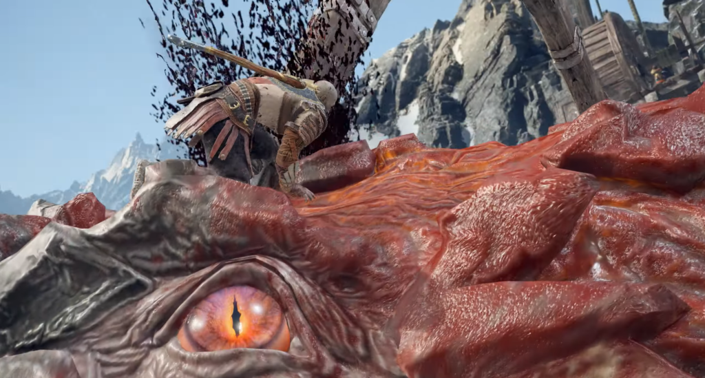 Кратос из God of War убивает дракона в горах