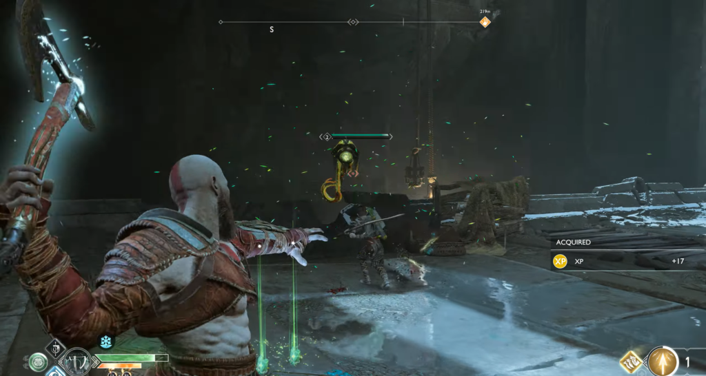 Кратос атакует врага в ледяной арене God of War