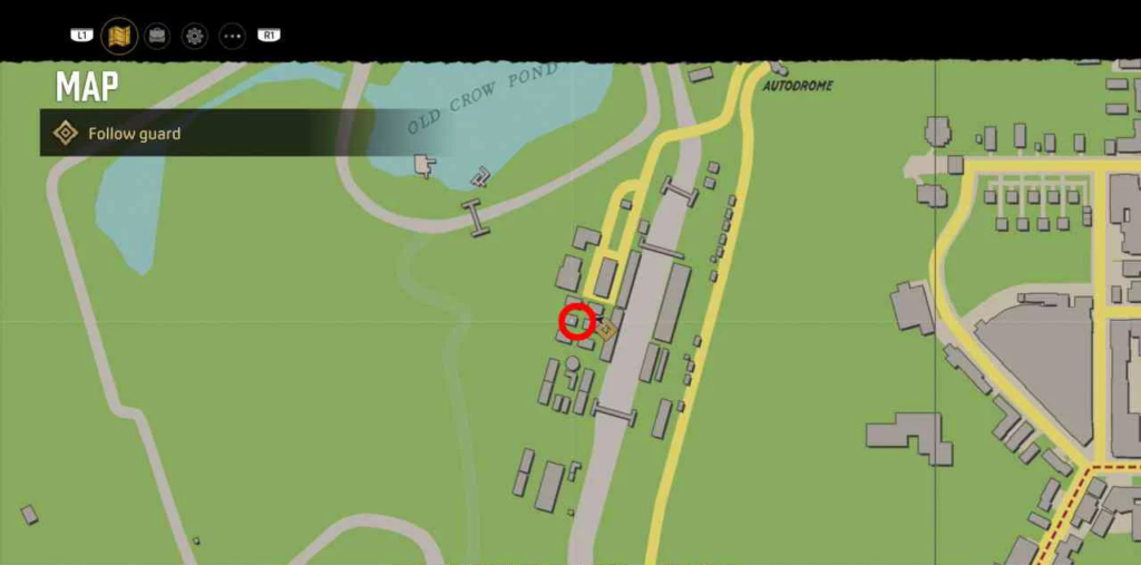Карта игры с отмеченной точкой возле автодрома