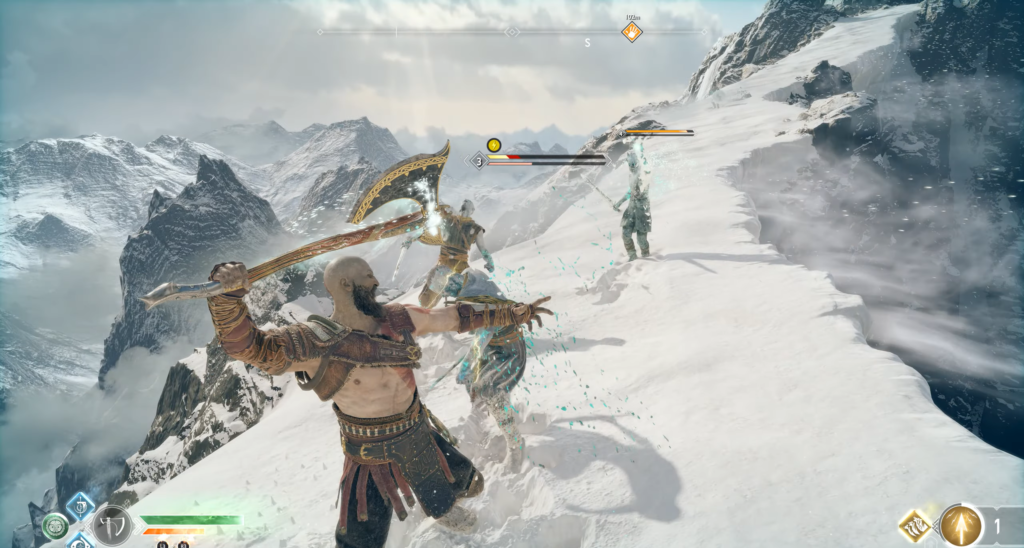 Кратос сражается на снежной горе в God of War