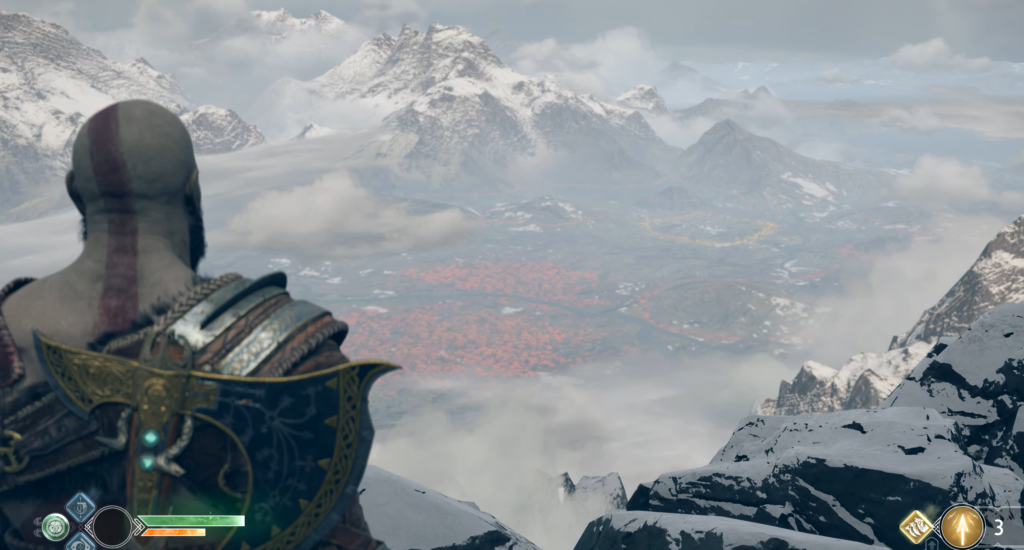 Кратос из God of War смотрит на горы