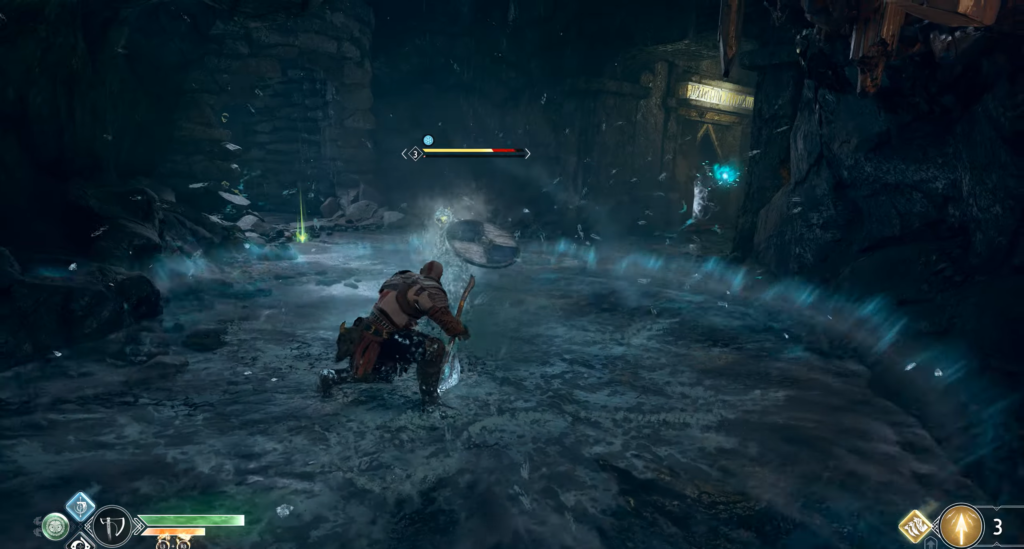 Кратос сражается в ледяной пещере God of War