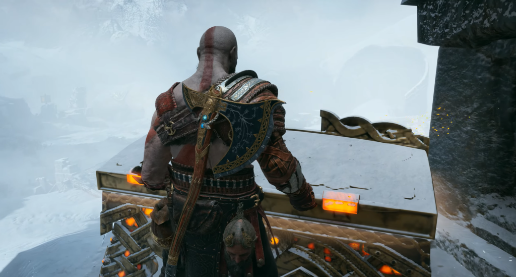 Кратос из God of War стоит у алтаря