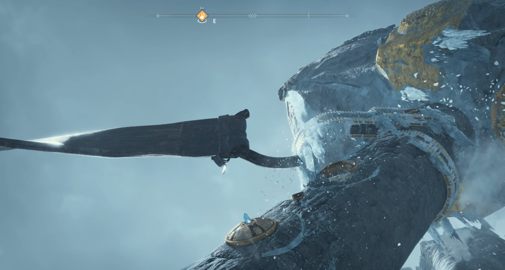Клинок вонзается в ледяную руку каменного великана