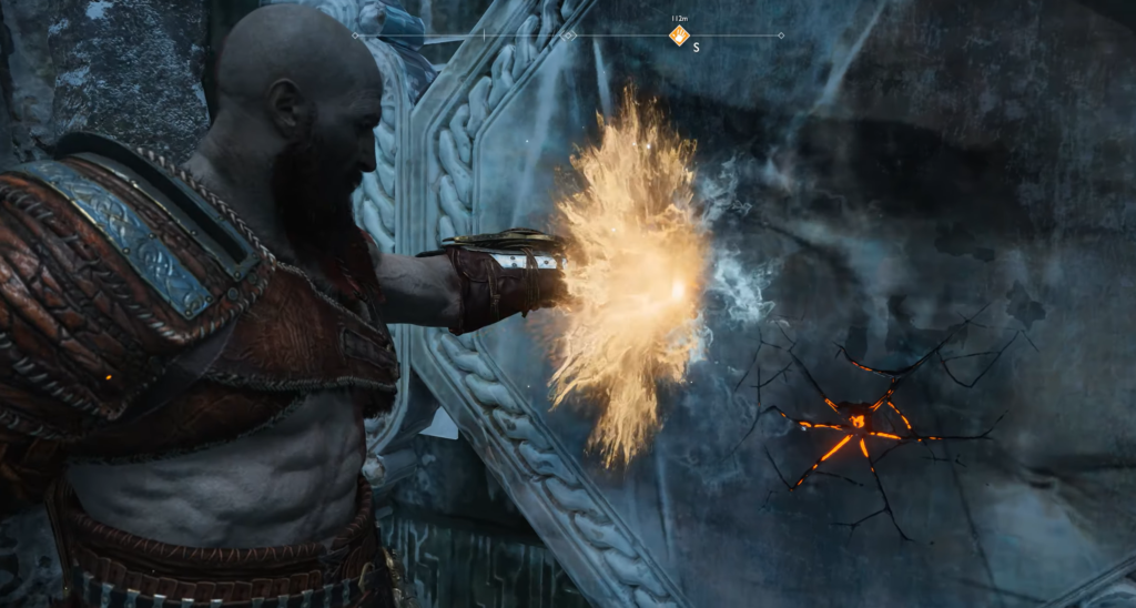 Кратос бьёт стену в God of War