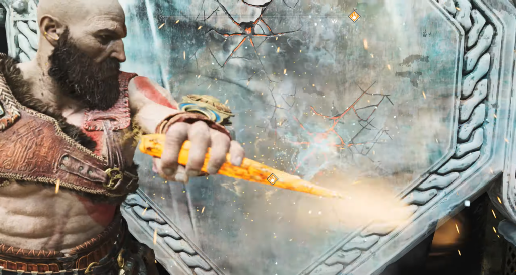 Кратос из God of War царапает зеркало ножом