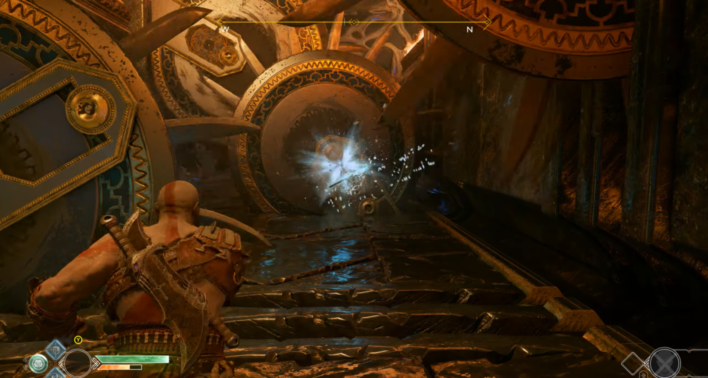 Кратос из God of War сражается в механизме храма