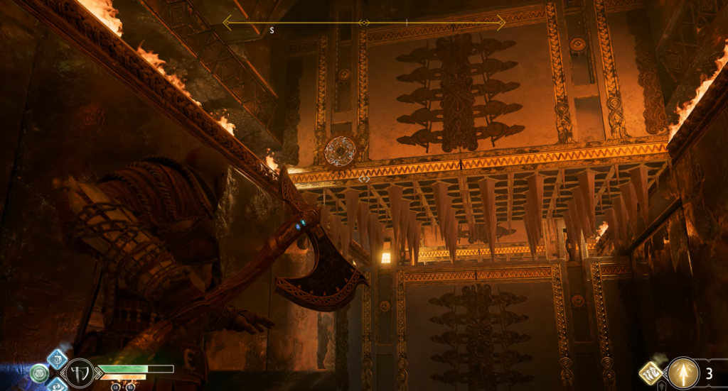 Кратос из God of War целится топором в ловушку