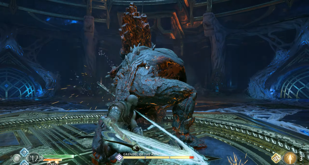 Кратос сражается с Гренделем в арене God of War Ragnarok