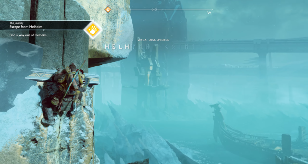 Кратос карабкается по скале в Хельхейме God of War