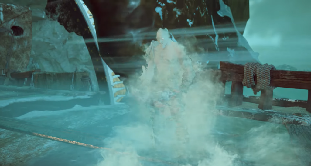 Ледяной воин появляется в тумане на палубе