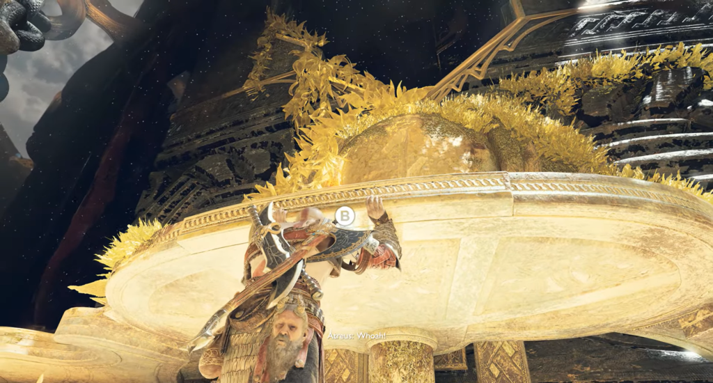 Warrior stands in stone ruins with Force Palm tooltip