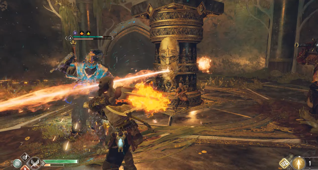 First-person gun aiming at glowing cube in tunnel