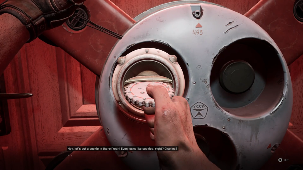 First-person shooter aiming at glowing enemy in hall