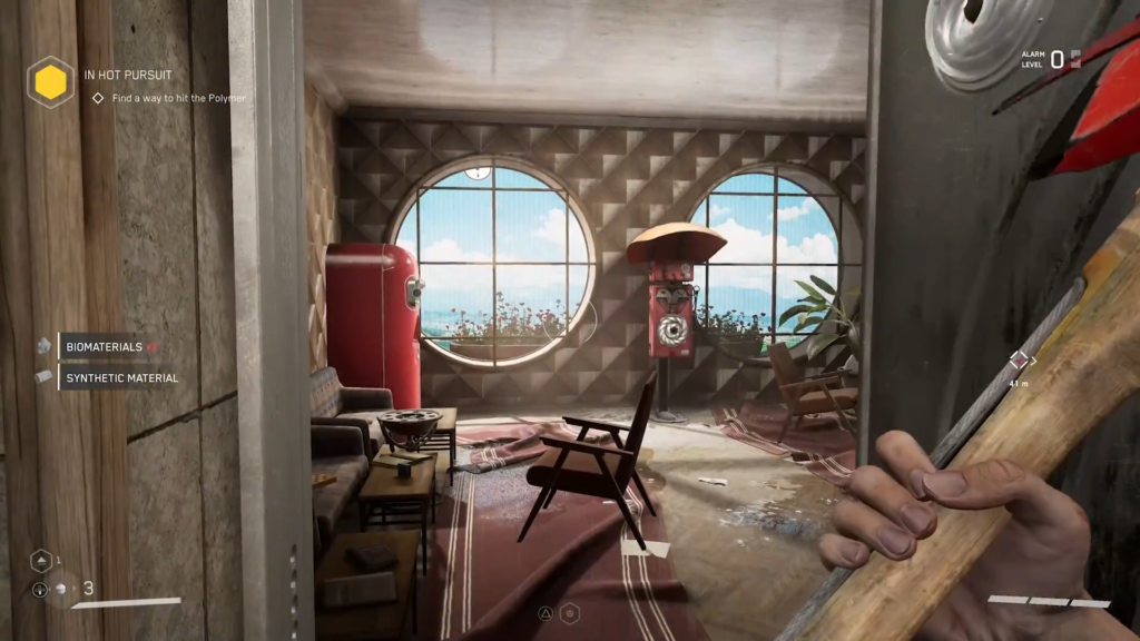 Glowing device mounted on wall inside dark facility