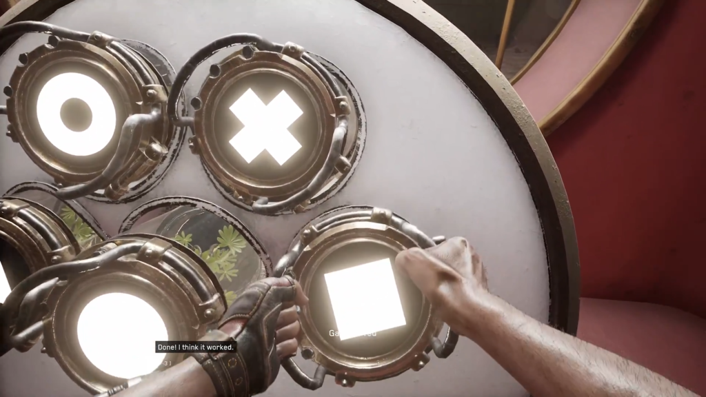 Player electrocuting robot in industrial room puzzle