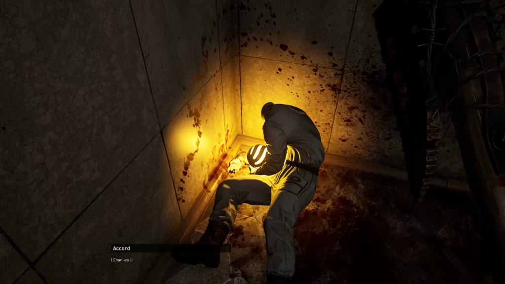 Green canister inserted into machine slot in Atomic Heart