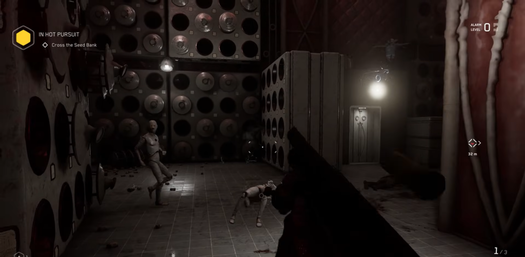 Dead scientist lying on floor in lab room