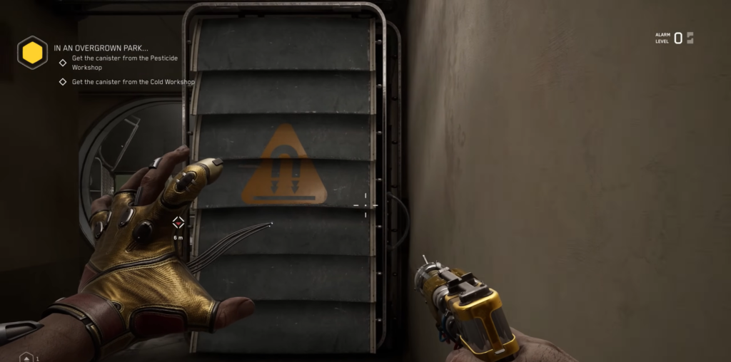 Player aims at figurine on wooden shelf indoors