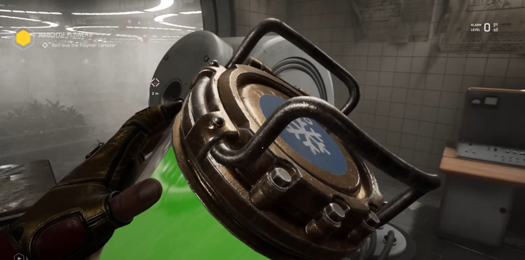 Man aiming handgun on ruined city street