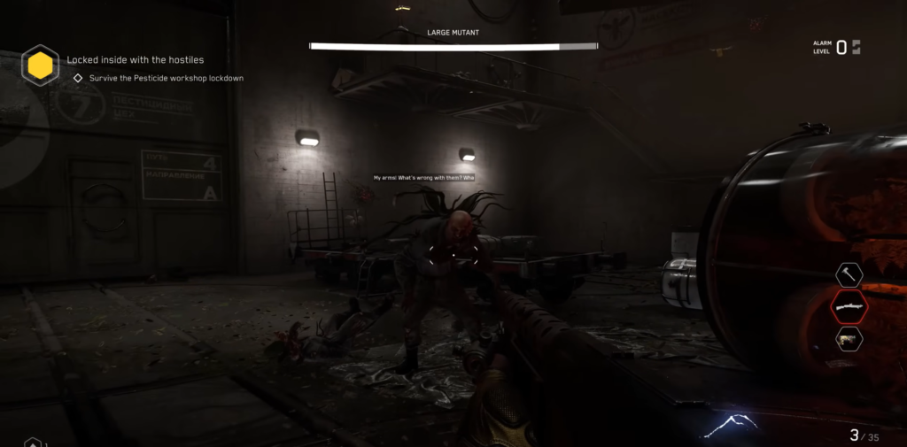 Leon S. Kennedy aims rifle on metal bridge