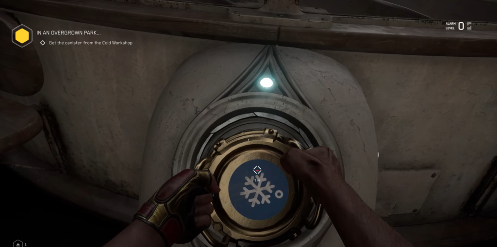 Leon S. Kennedy aiming gun at Mr. Raccoon statue