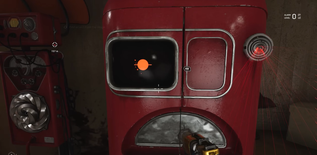 Красный автомат с экраном и лазерной камерой в комнате