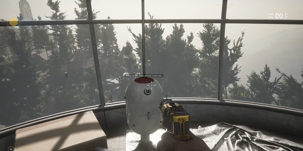 Игрок целится в белый терминал в башне