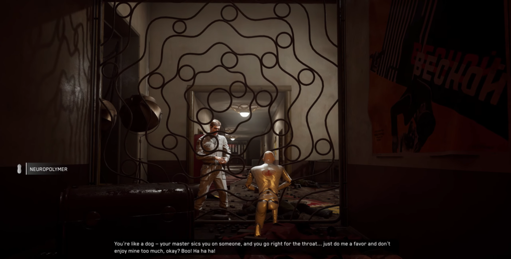 Player aims gun at pistol on desk