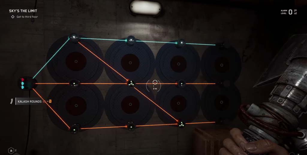 First-person aiming pistol at crashed helicopter field