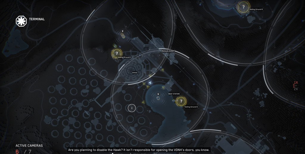 Stalker checks device in scrapyard ruins