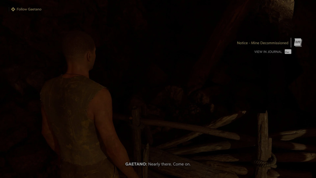 Персонаж следует за Гаэтано в тёмной шахте