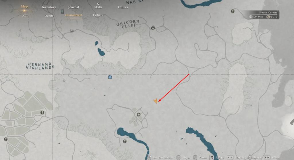 Карта Red Dead Redemption 2 с красной стрелкой