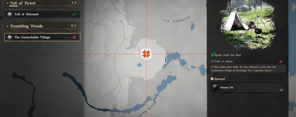 Карта заданий в игре Avowed, отмечена цель