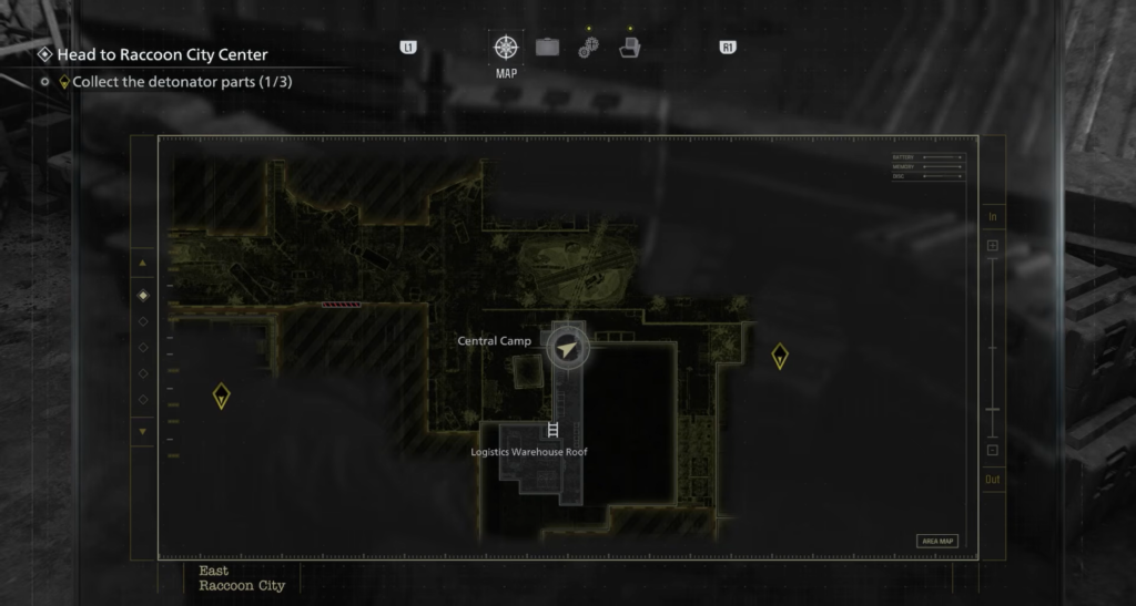 Карта Resident Evil 3 показывает Central Camp в Раккун-Сити
