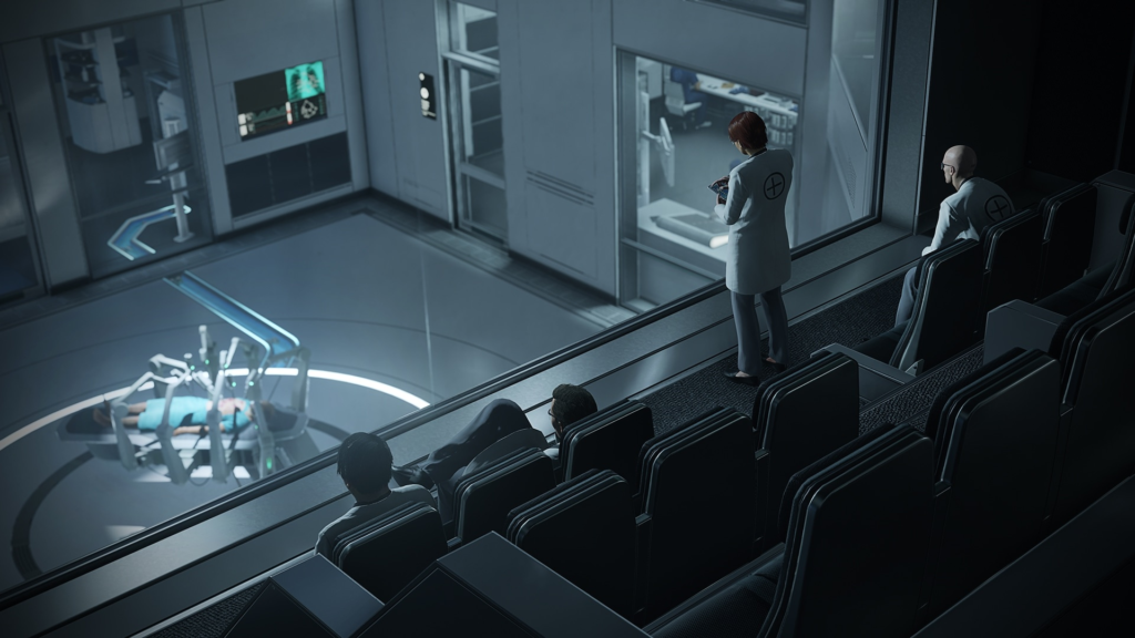 Учёные наблюдают пациента в лаборатории через стекло