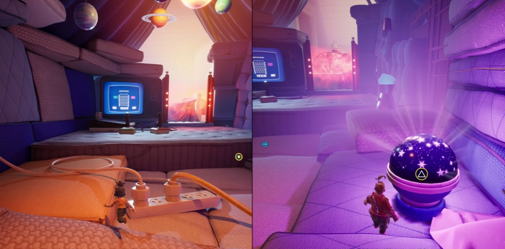 Мэй из It Takes Two стоит у шара на кровати