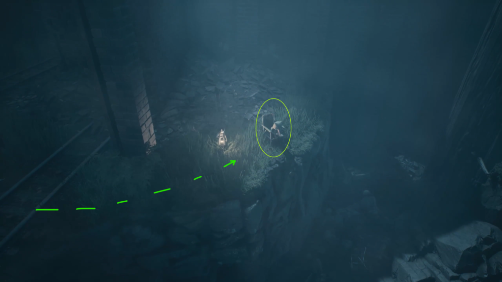 Персонаж с фонарём идёт по траве